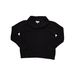 St. John's Bay Women's Cable Knit Sweater XL Black Shawl Neck Cozy Fisherman